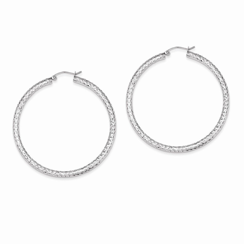 Sterling Silver Rhodium-plated D/C 3x50mm Hoop Earrings QE8092