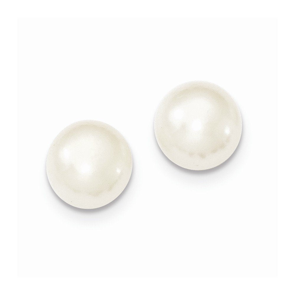 Sterling Silver 101mm White FW Cultured Button Pearl Stud Ear QE7665