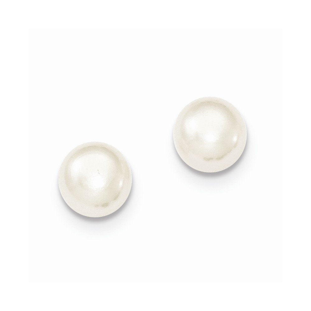 Sterling Silver 8-9mm White FW Cultured Button Pearl Stud Earrings QE7646