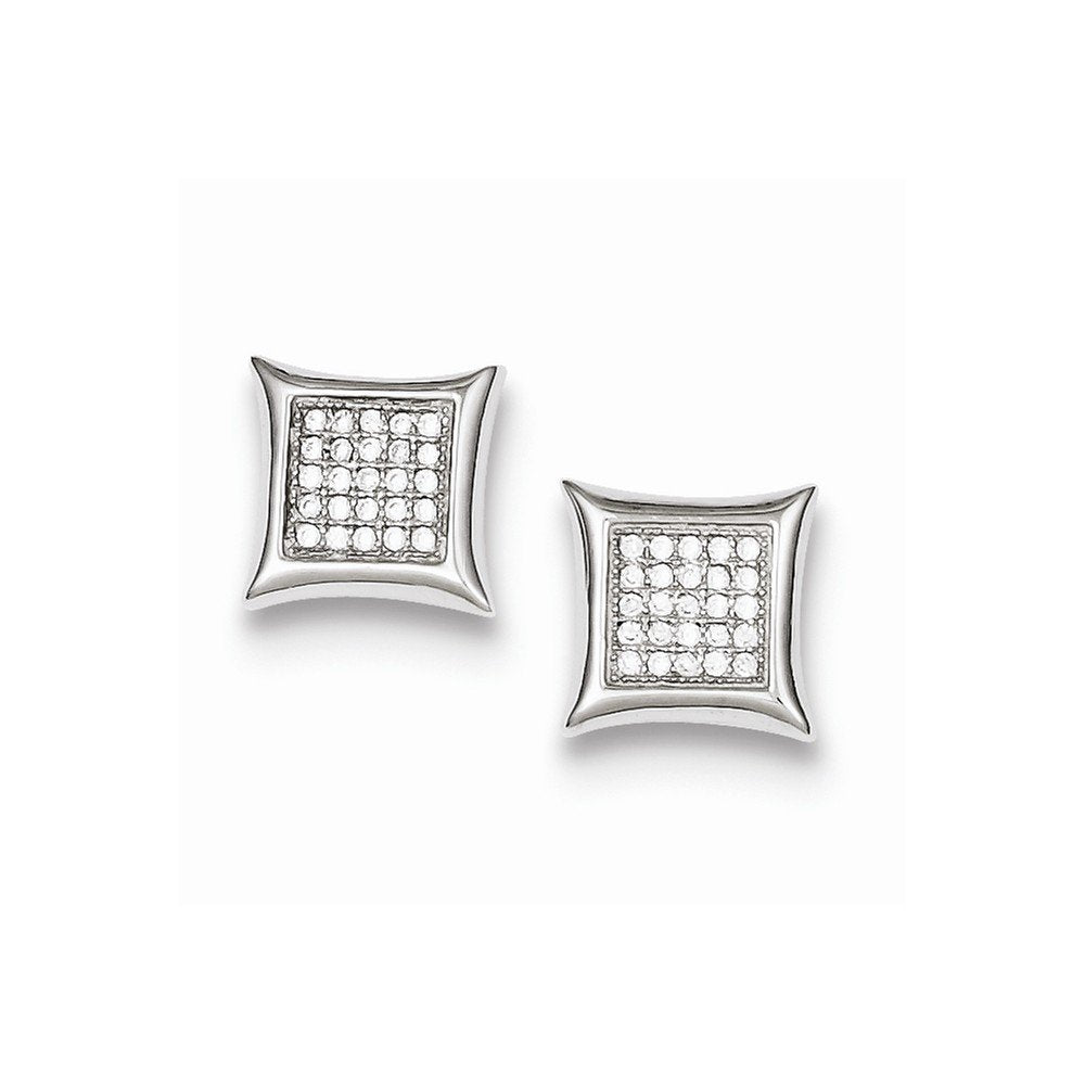 Sterling Silver Rhodium-plated CZ Pav Square Post Earrings QE9115