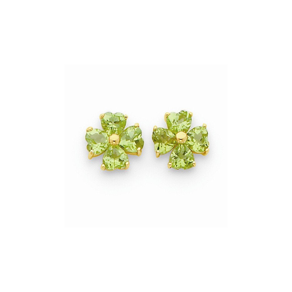 14k Heart-shaped Peridot Flower Post Earrings