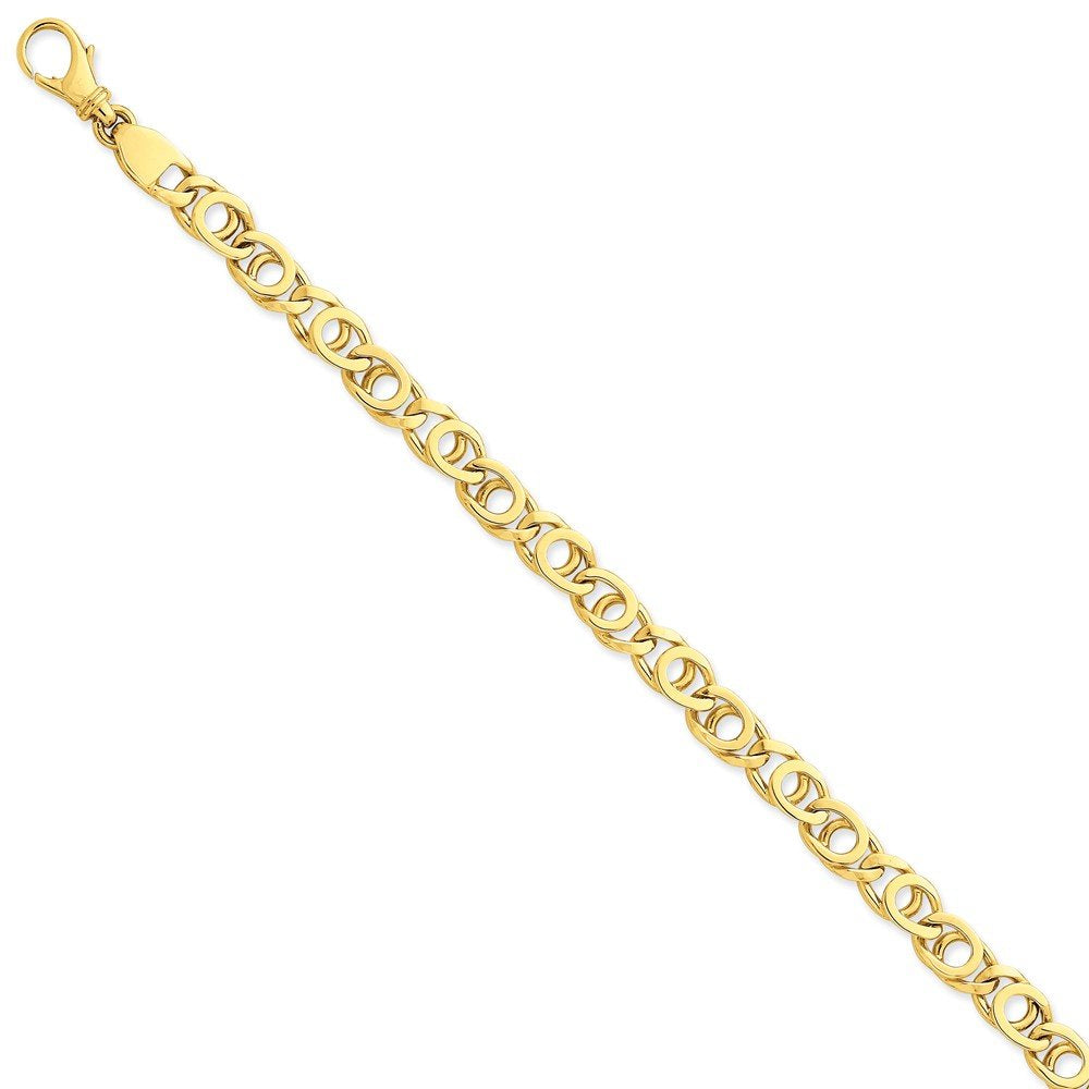 14K 8 inch 7mm Hand Polished Fancy Link with Fancy Lobster Clasp Bracelet