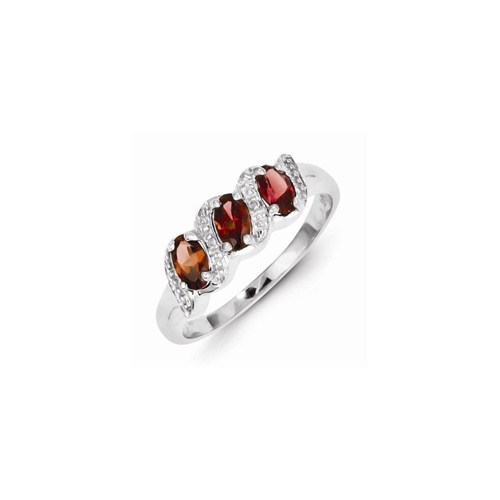 Sterling Silver Rhodium-plated Garnet & Diamond Ring QDX589