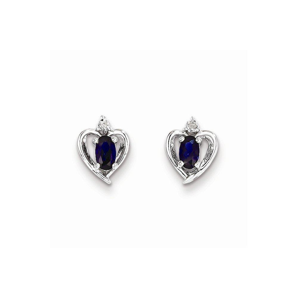 Sterling Silver Rhodium-plated Created Sapphire & Diam. Earrings QBE19SEP