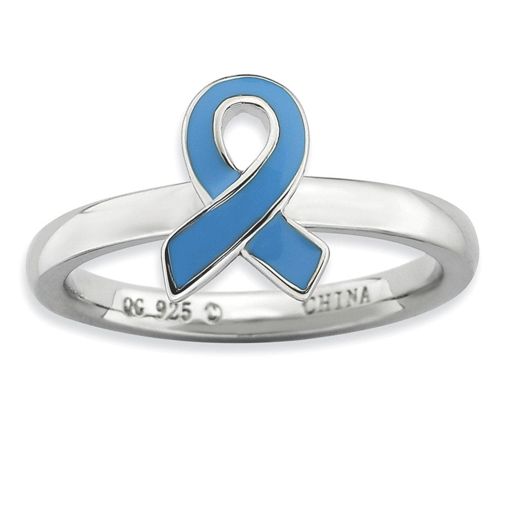 Sterling Silver Stackable Expressions Blue Enameled Awareness Ribbon Ring Size 8