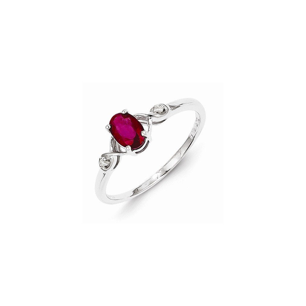 Sterling Silver Rhodium Plated Diamond and Oval Ruby Ring