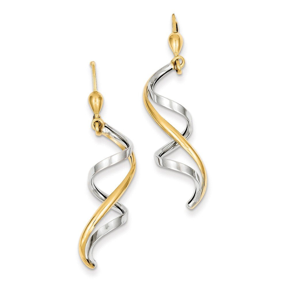 14K Two-tone Spiral Leverback Earrings PRE305