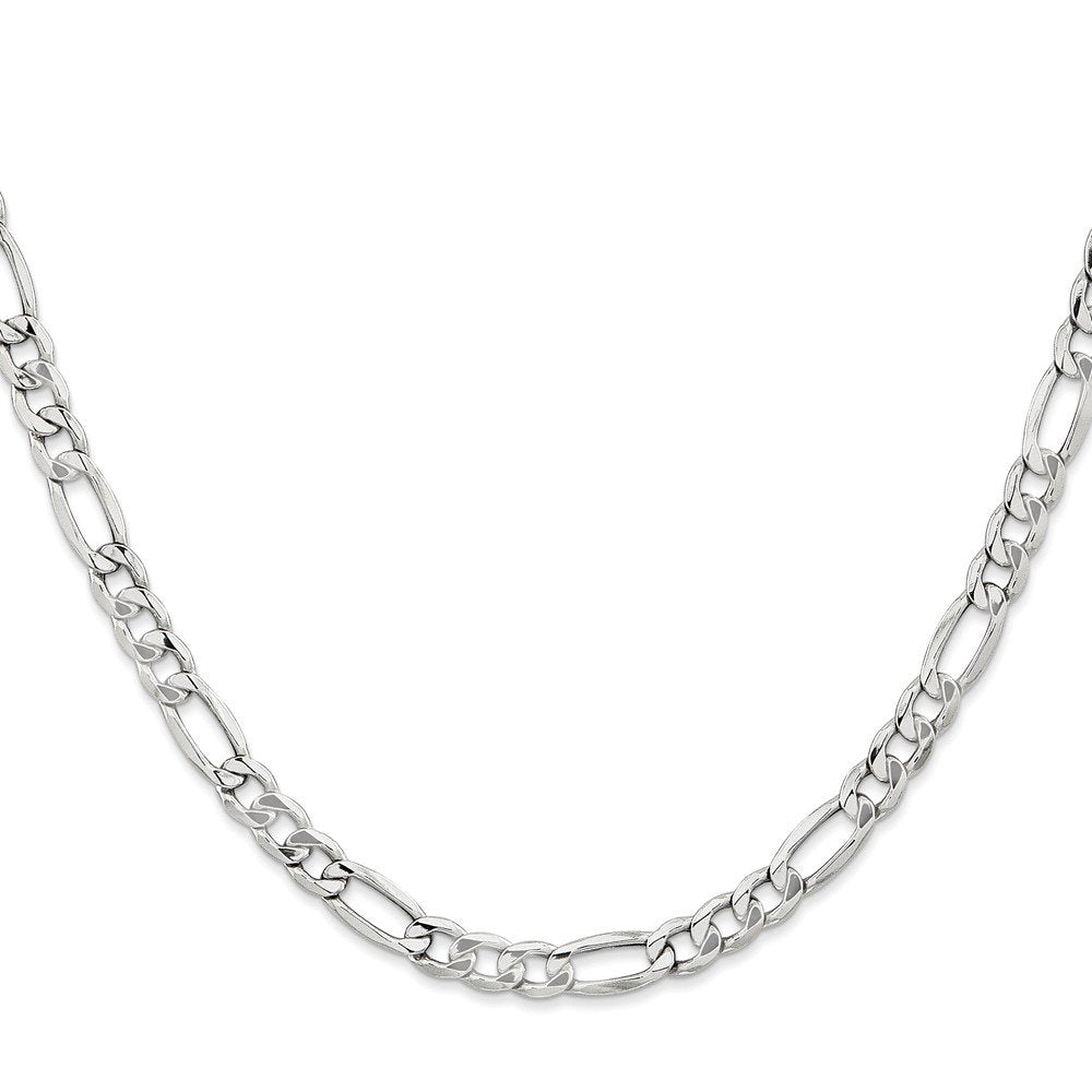 14K White Gold 7 inch 5.75mm Semi-Solid Figaro with Lobster Clasp Bracelet