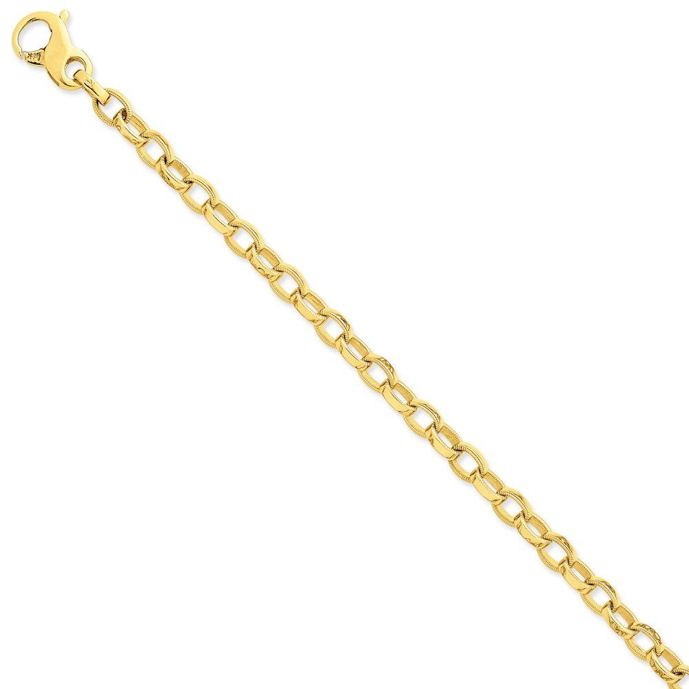 14K 8.5 inch 6.2mm Hand Polished with Ridged Edge Fancy Link Fancy Lobster Clasp Bracelet