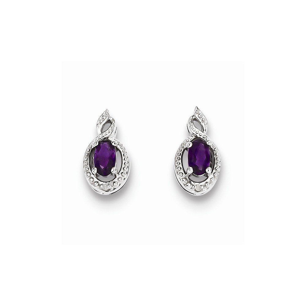 Sterling Silver Rhodium-plated Amethyst & Diam. Earrings QBE18FEB