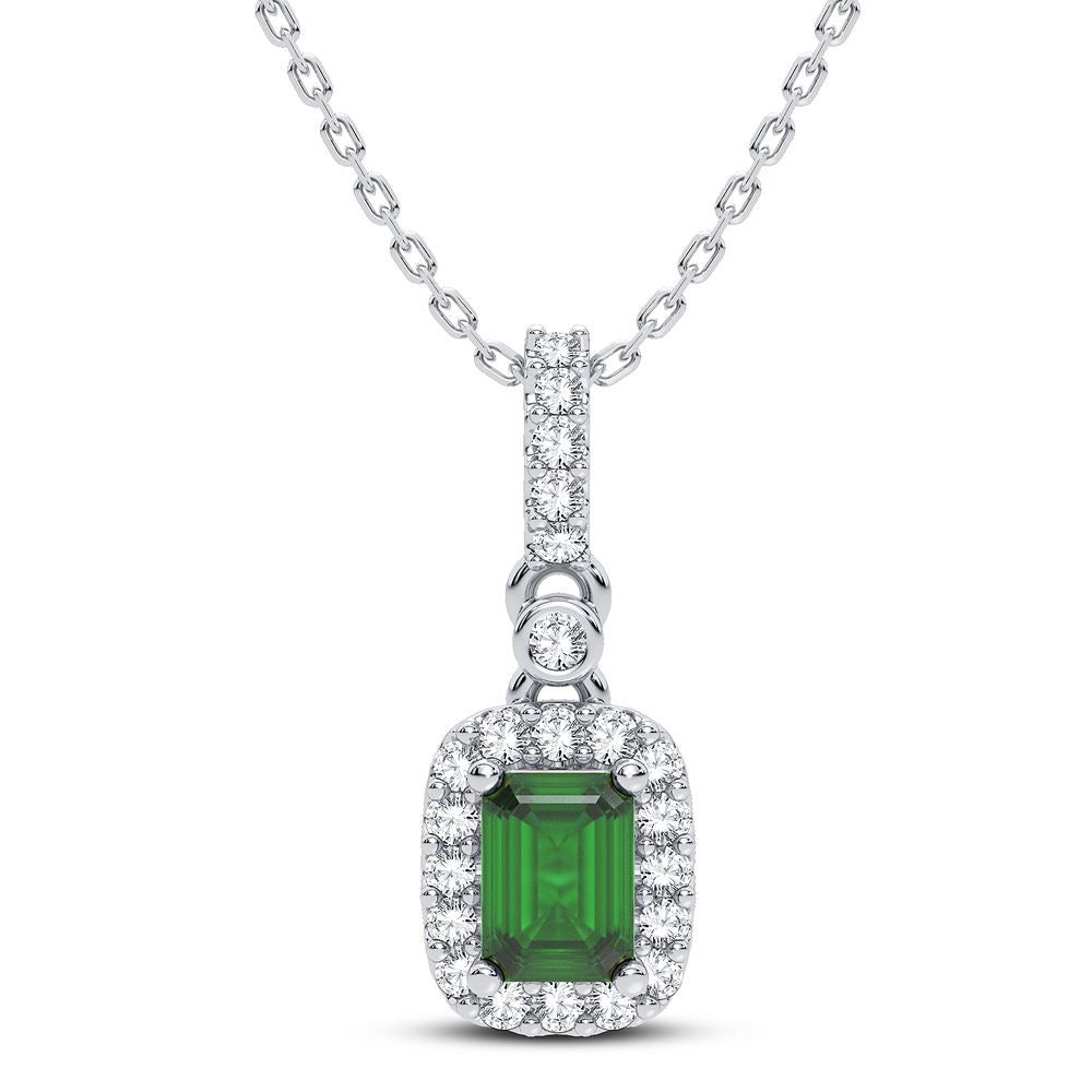 14K White Gold Gorgeous 0.16Ct Diamond Emerald Pendant