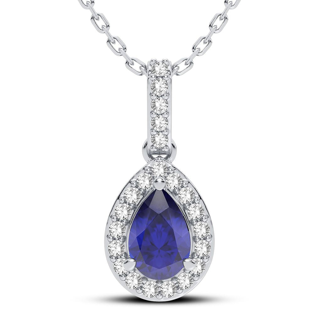 14K White Gold Magnifcnet 0.10Ct Diamond Sapphire Pendant