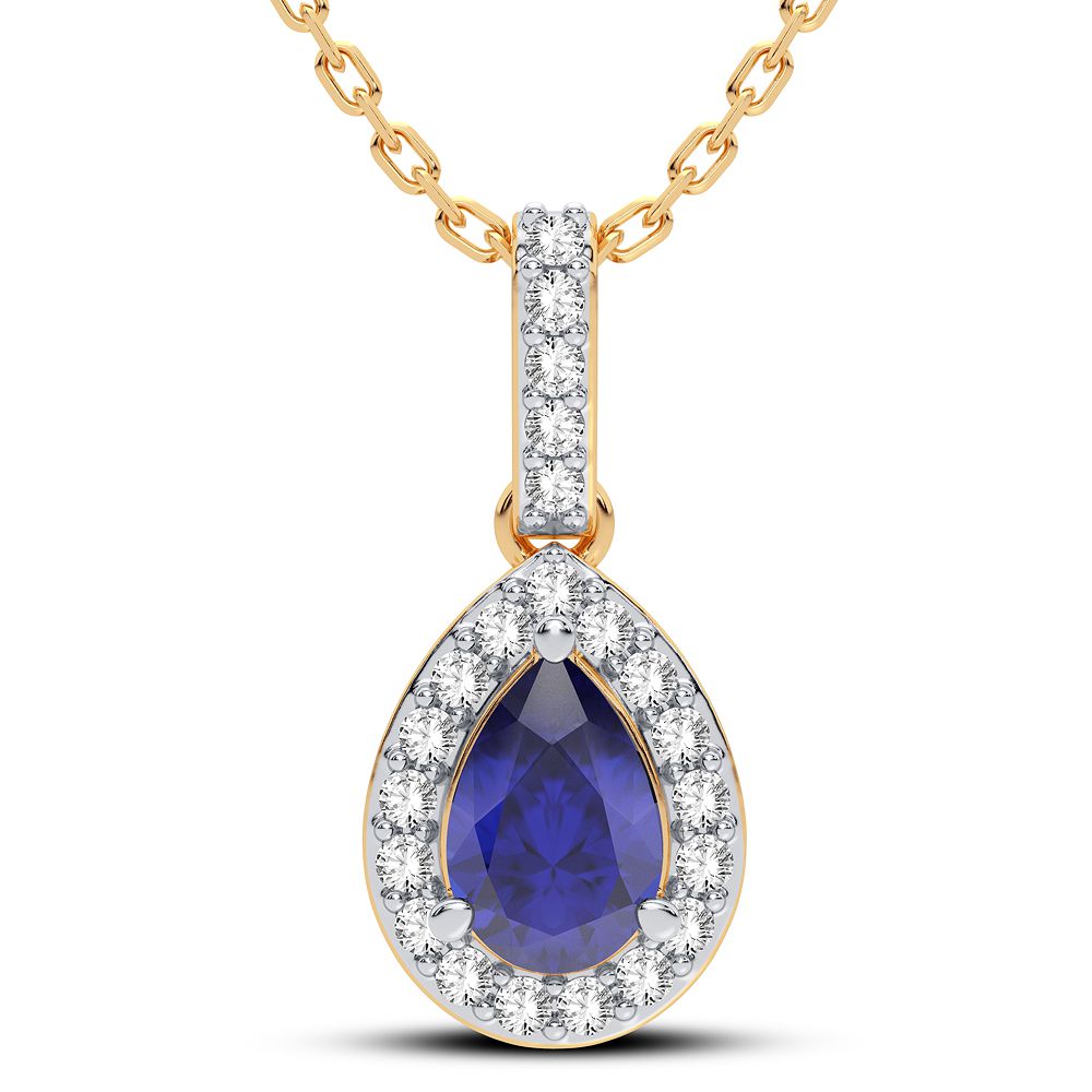 14K Yellow Gold Dazzling 0.10Ct Diamond Sapphire Pendant