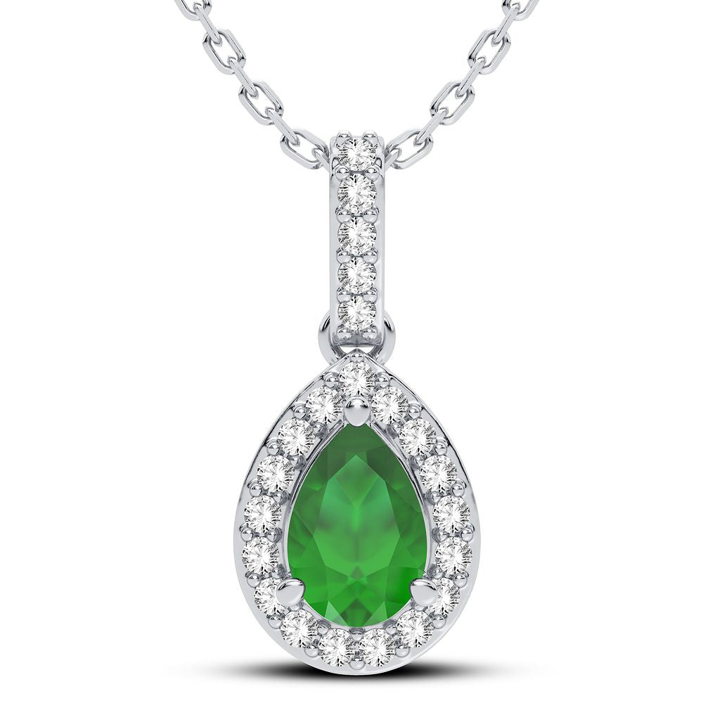 14K White Gold Exquisite 0.10Ct Diamond Emerald Pendant