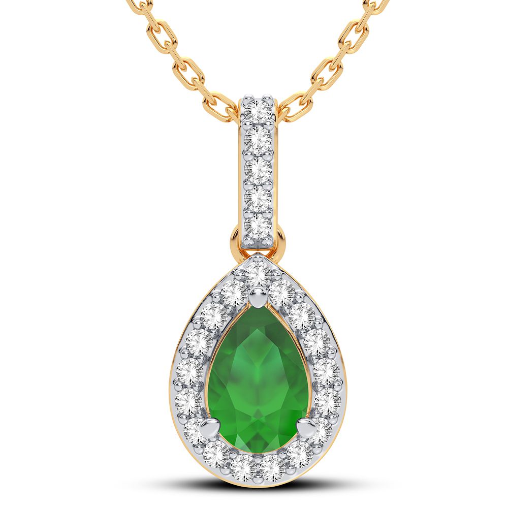 14K Yellow Gold Gorgeous 0.10Ct Diamond Emerald Pendant