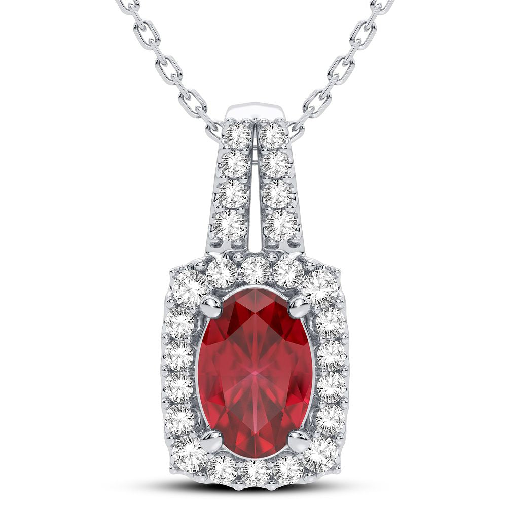 14K White Gold Dazzling 0.26Ct Diamond Ruby Pendant