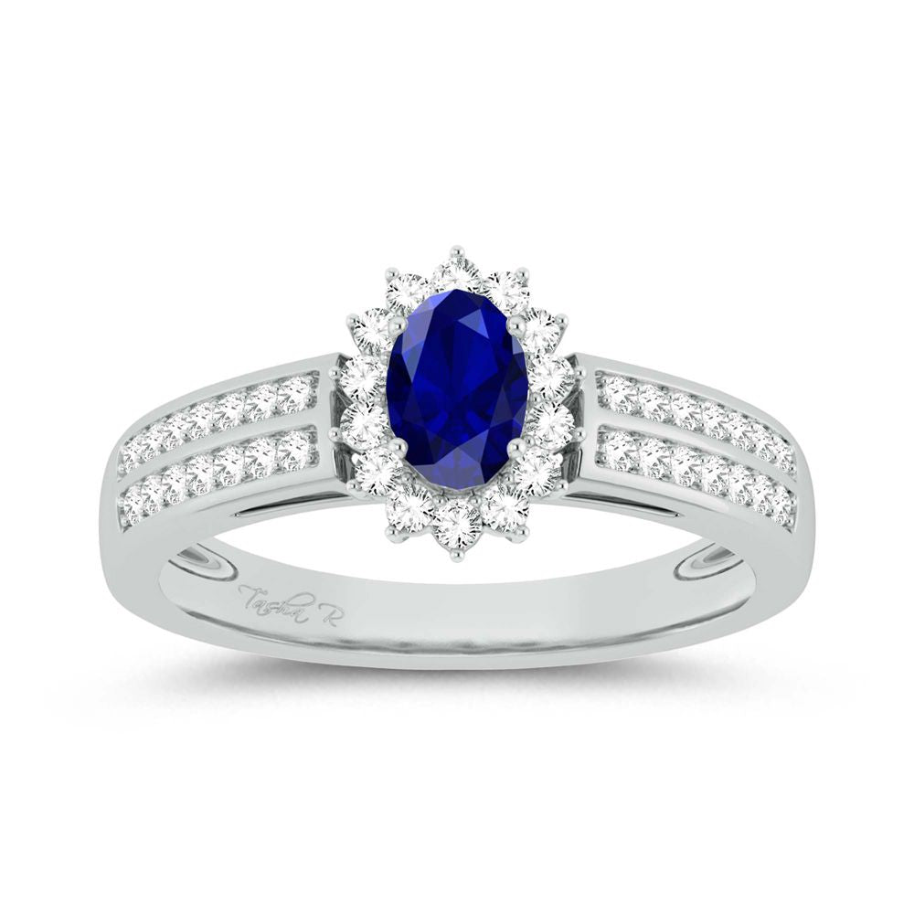 14K White Gold 0.25Ct  Diamond  Sapphire  Ring