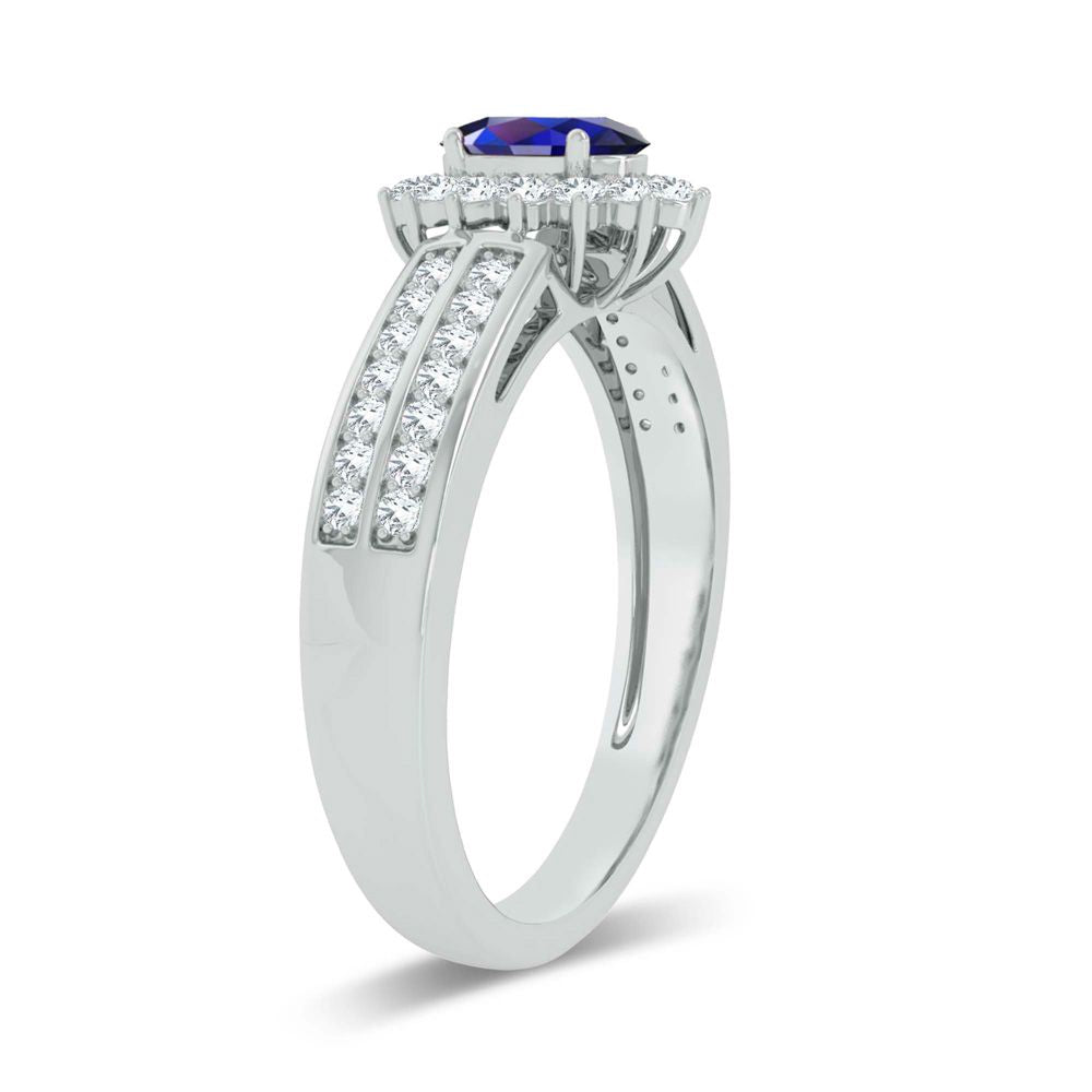 14K White Gold 0.25Ct  Diamond  Sapphire  Ring