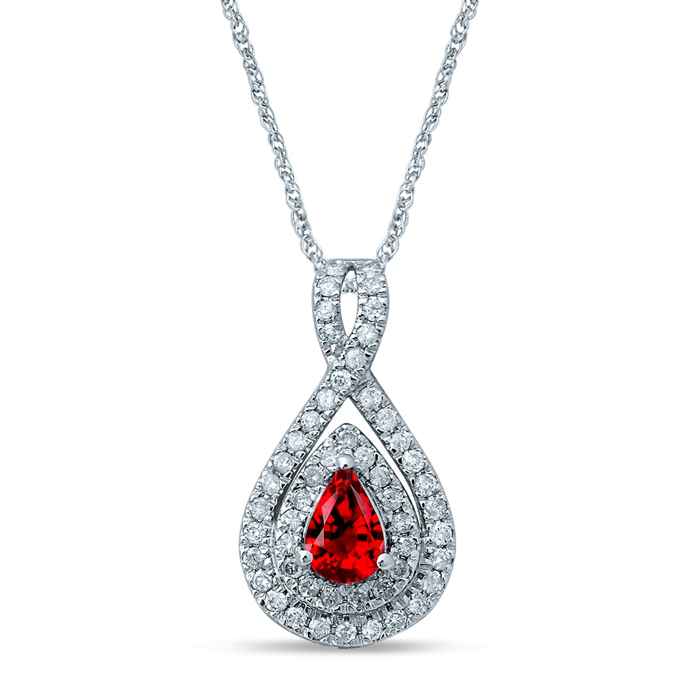 14K White Gold Exquisite Diamond Ruby Pendant