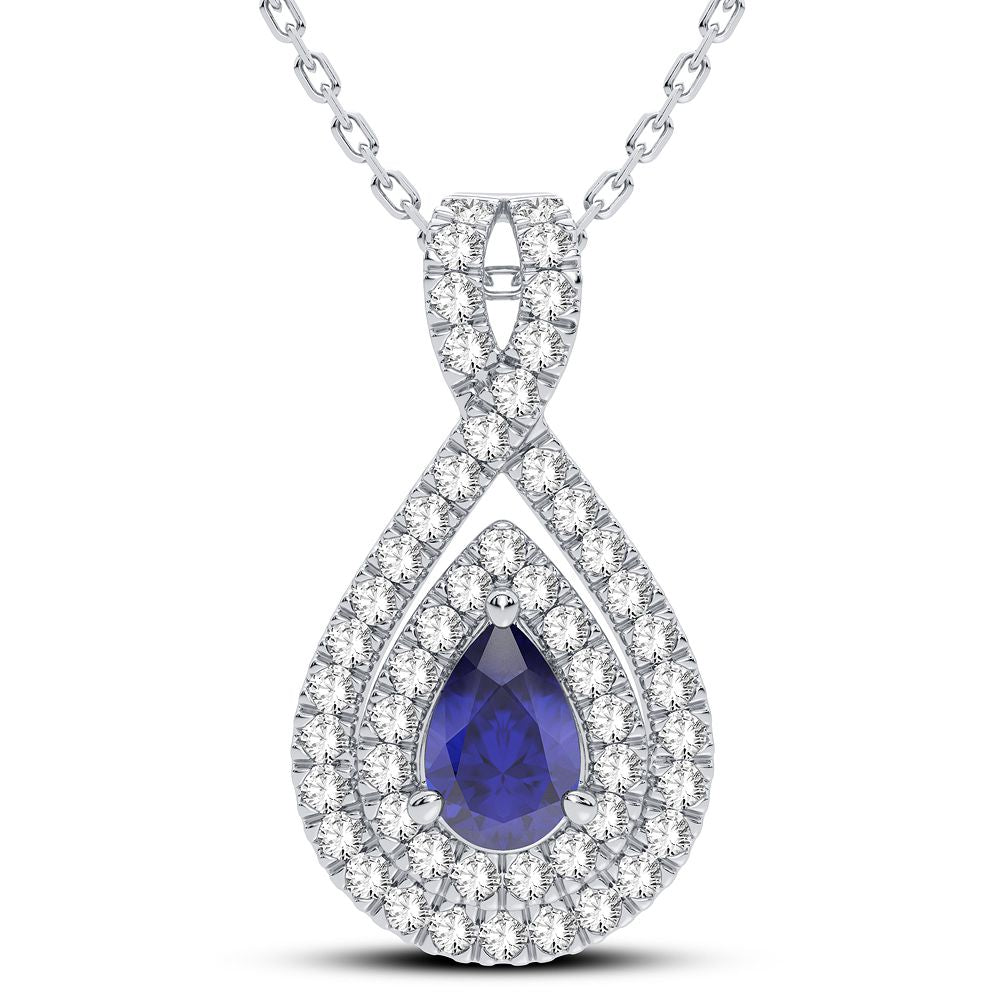 14K White Gold Beautiful 0.33Ct Diamond Sapphire Pendant