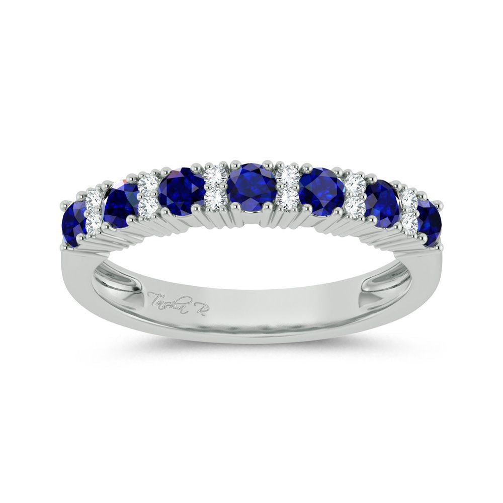 14K White Gold 0.10Ct Diamond Sapphire Ring