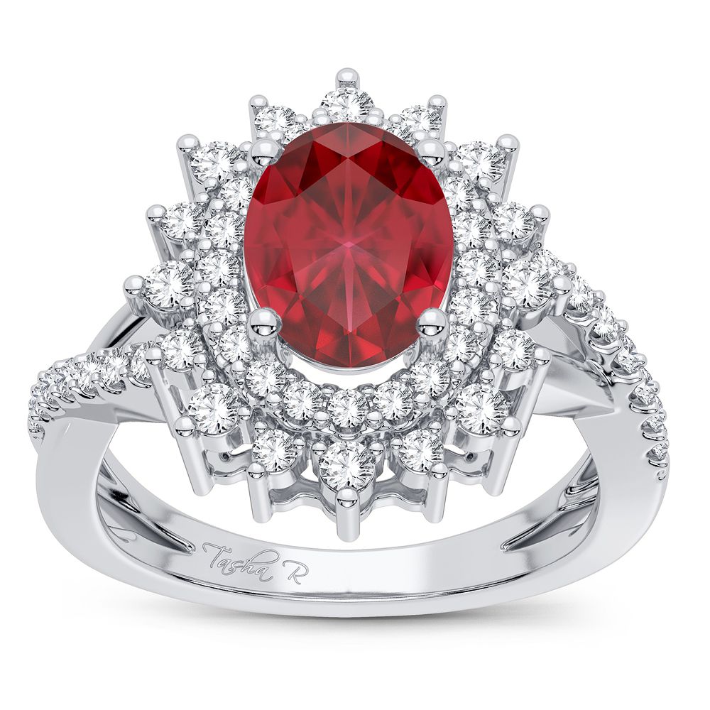 14K White Gold Beautiful 0.70Ct Diamond Ruby Ring