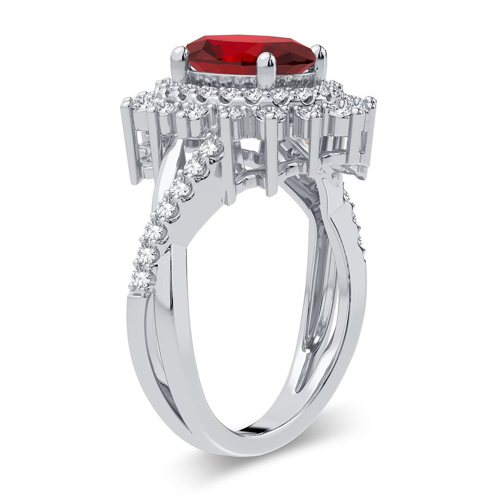 14K White Gold Beautiful 0.70Ct Diamond Ruby Ring