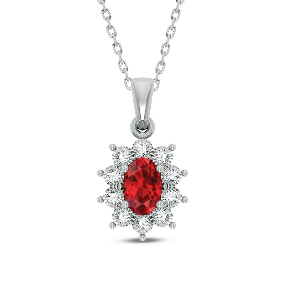 10K White Gold 0.06Ct Diamond Ruby Pendant