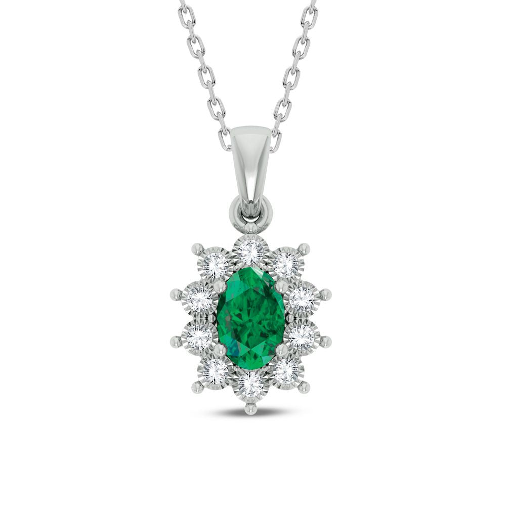 10K White Gold 0.05Ct Diamond Emerald Pendant