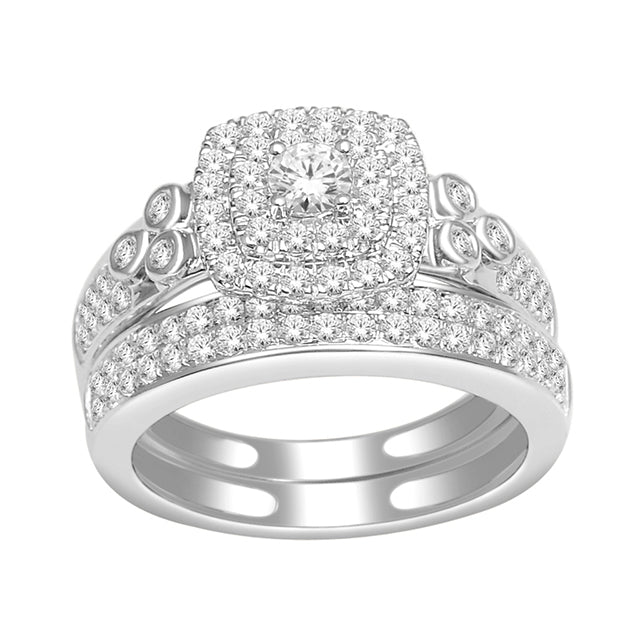 14K White White Gold Bridal Set With 0.99 Ct Round Diamonds