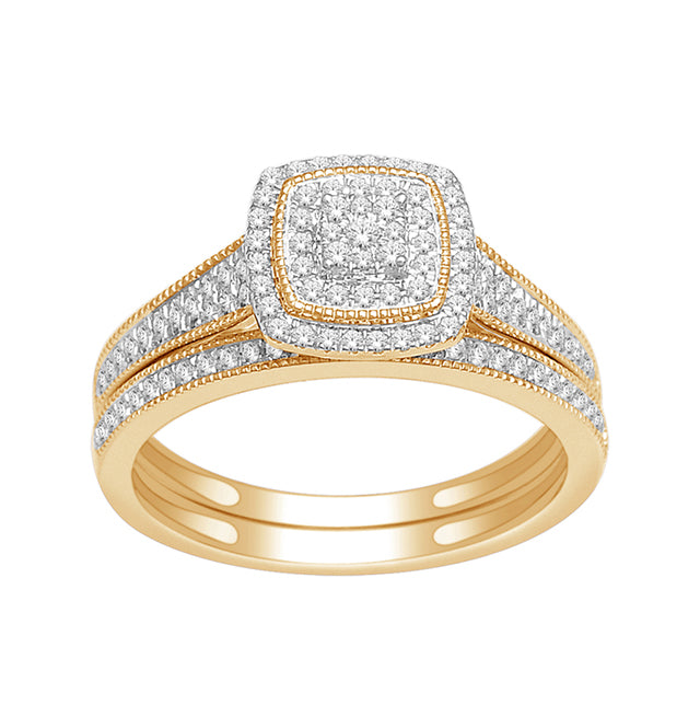 14K Yellow Yellow Gold Bridal Set With 0.33 Ct Round Diamonds