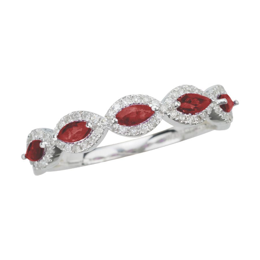 14K White Gold Dazzling 0.17Ct Diamond Ruby Ring