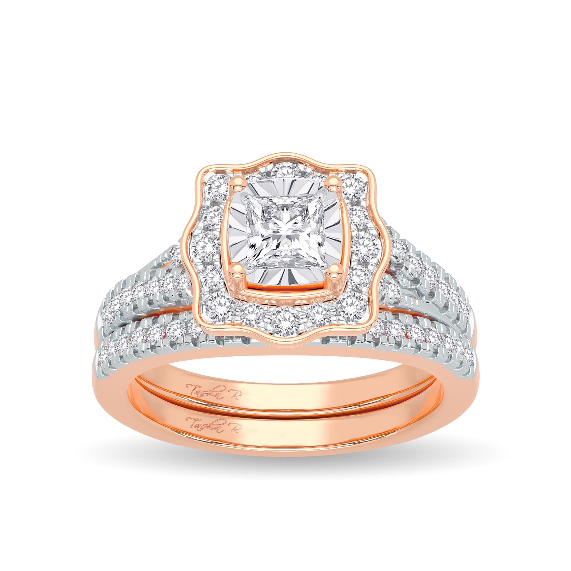 14K Rose Gold Exquisite 0.62Ct Diamond Bridal Ring