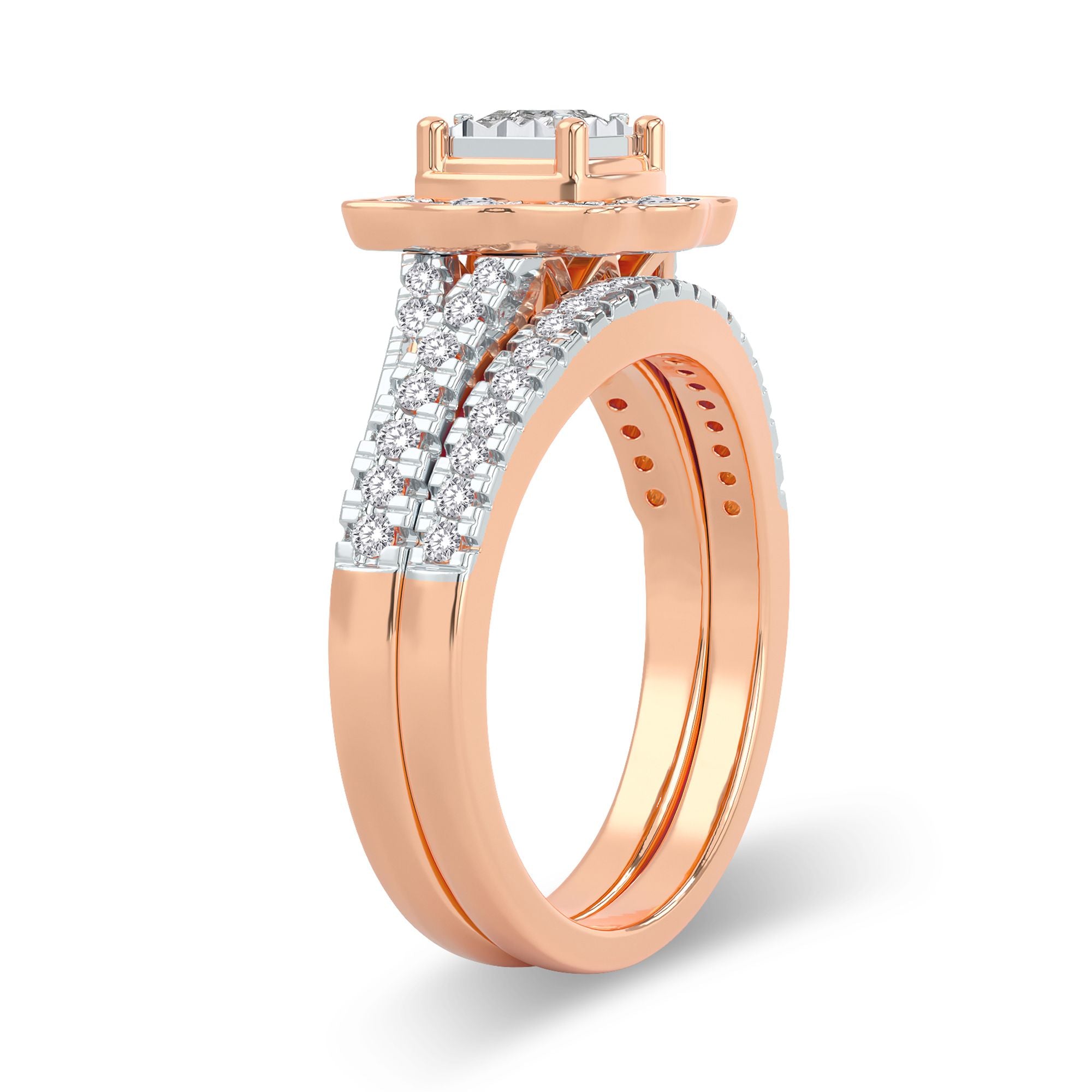 14K Rose Gold Exquisite 0.62Ct Diamond Bridal Ring