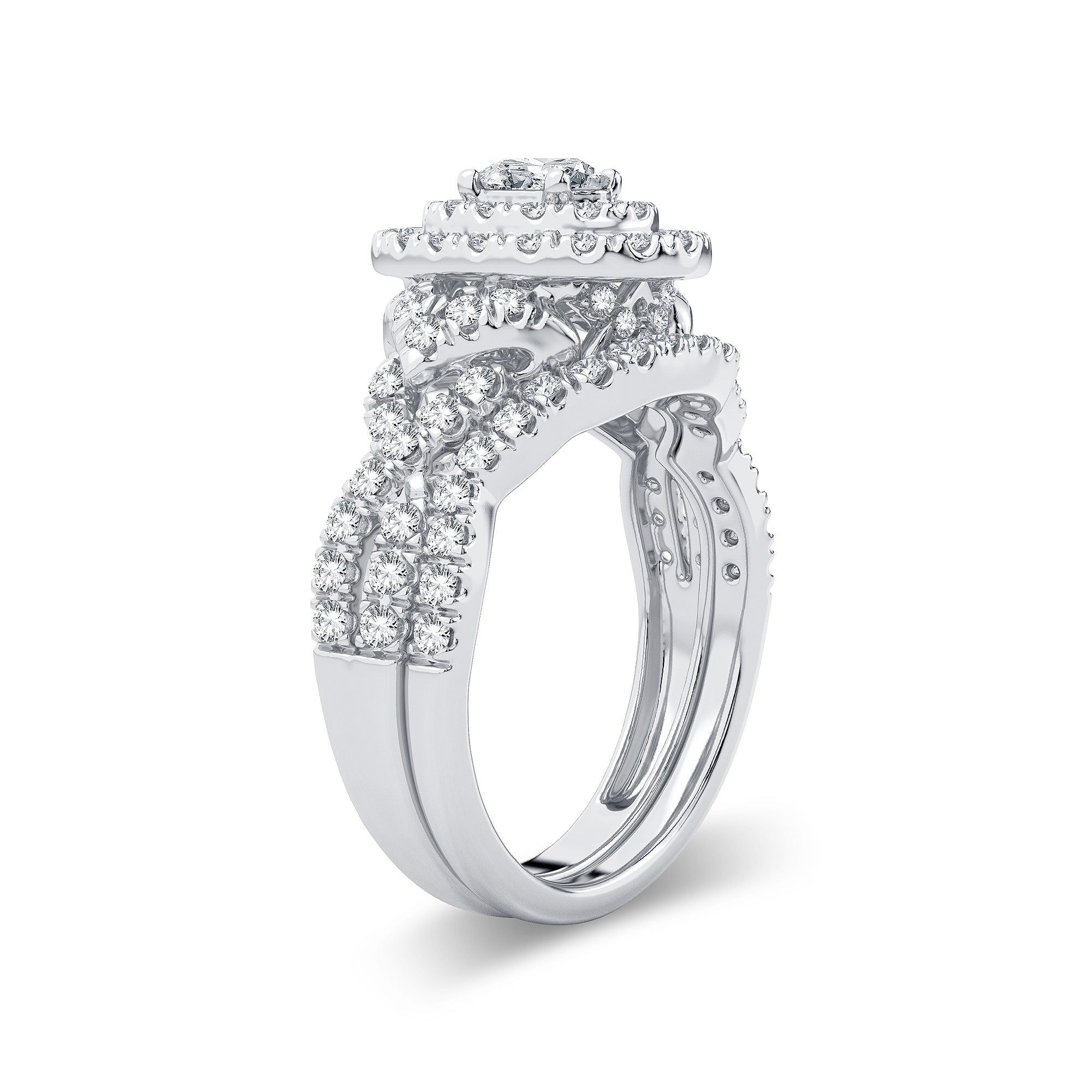 14K White Gold Exquisite 1.82Ct Diamond Bridal Ring