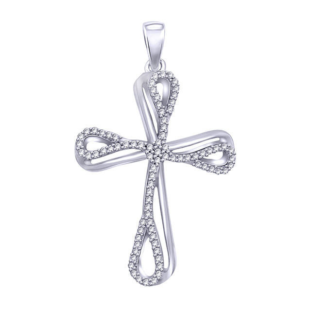 10K White Gold Ladies Diamond Pendant With 0.20Ct Diamonds