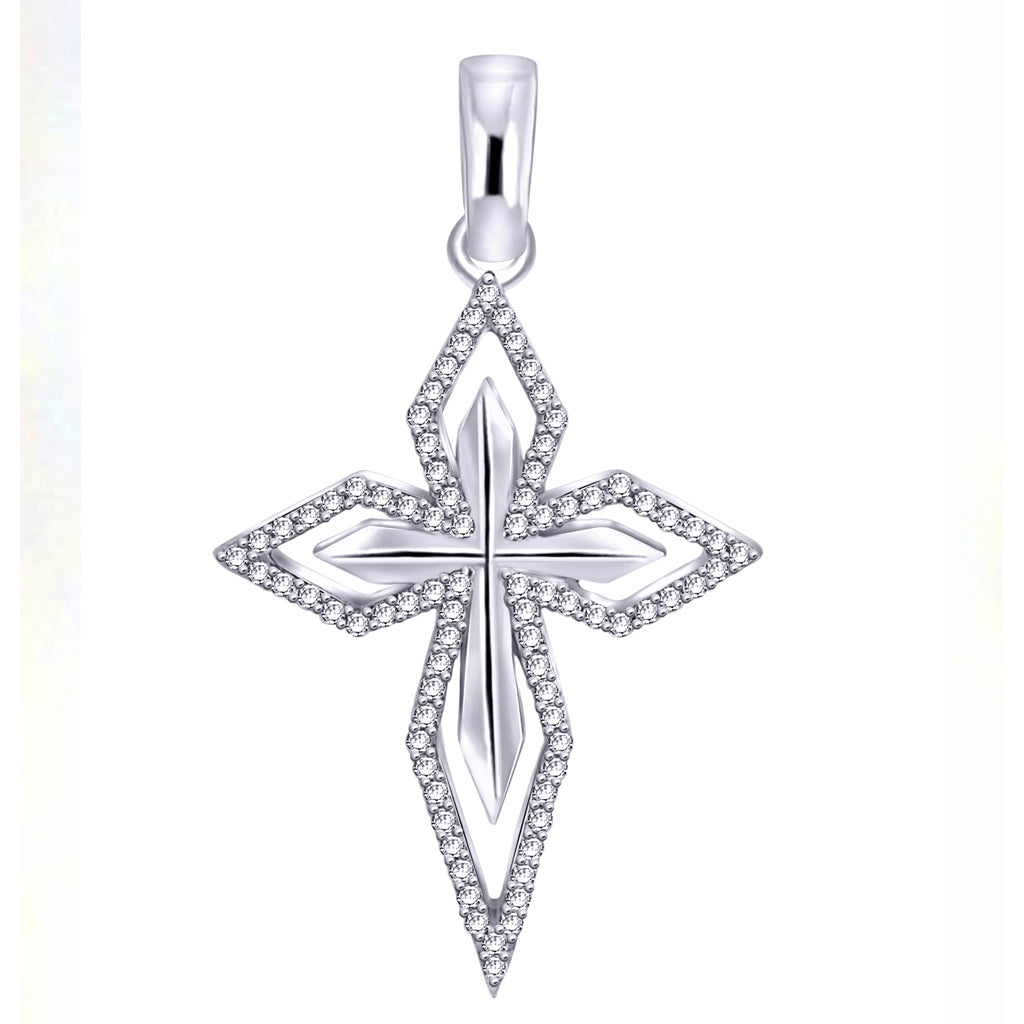 10K White White Gold Ladies Diamond Pendant With 0.20Ct Round Micro Pave Diamonds