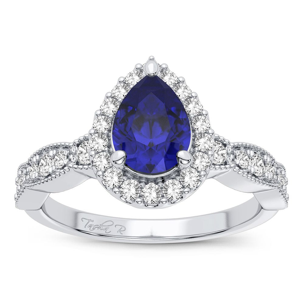 14K White Gold Beautiful 0.28Ct Diamond Sapphire Ring