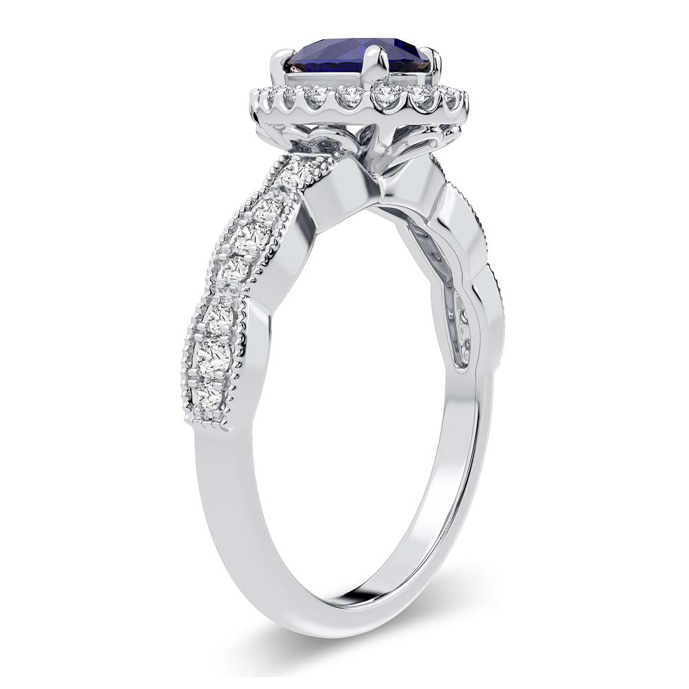 14K White Gold Beautiful 0.28Ct Diamond Sapphire Ring