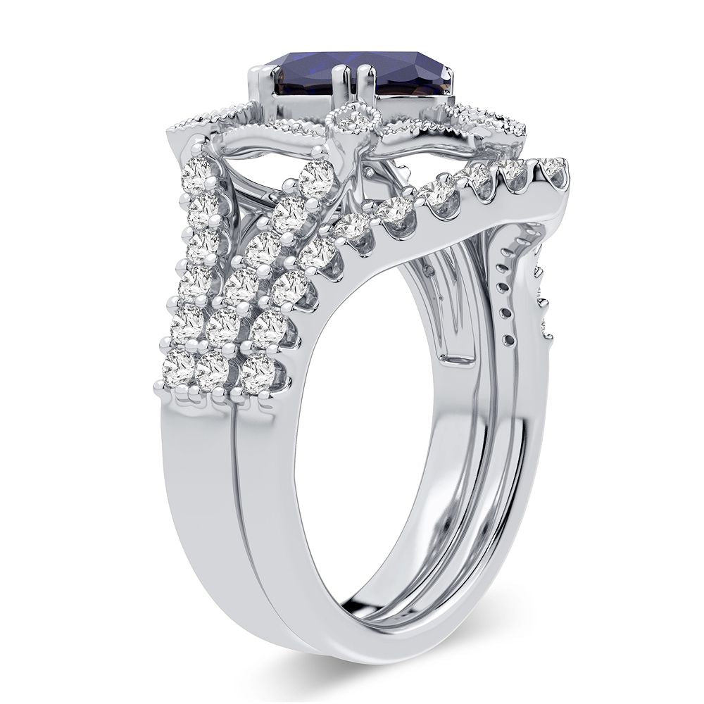 14K White Gold Elegant 0.90Ct Diamond Sapphire Ring