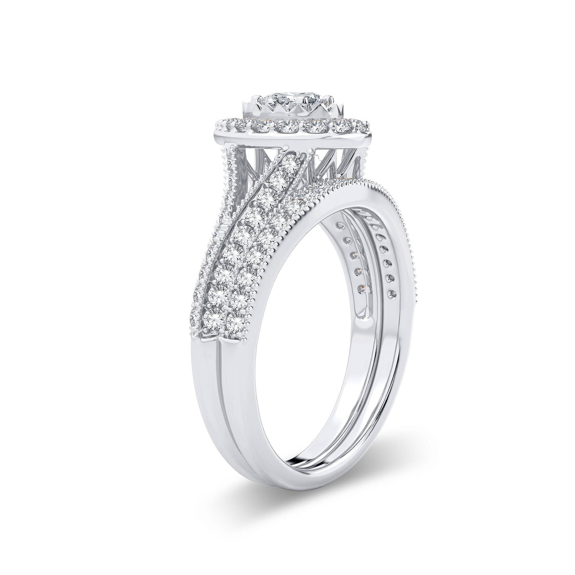 14K White Gold Dazzling 0.96Ct Diamond Bridal Ring