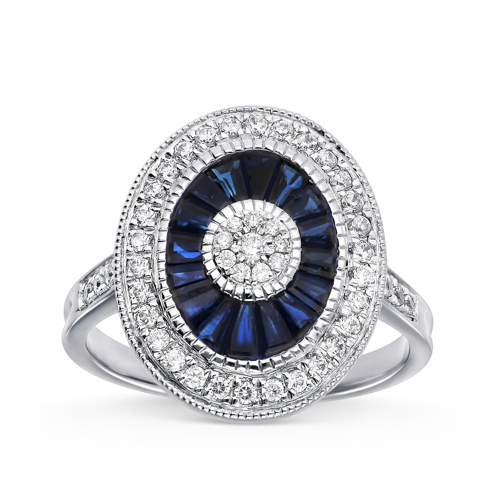 14K White Gold Magnifcnet 0.41Ct Diamond Sapphire Ring