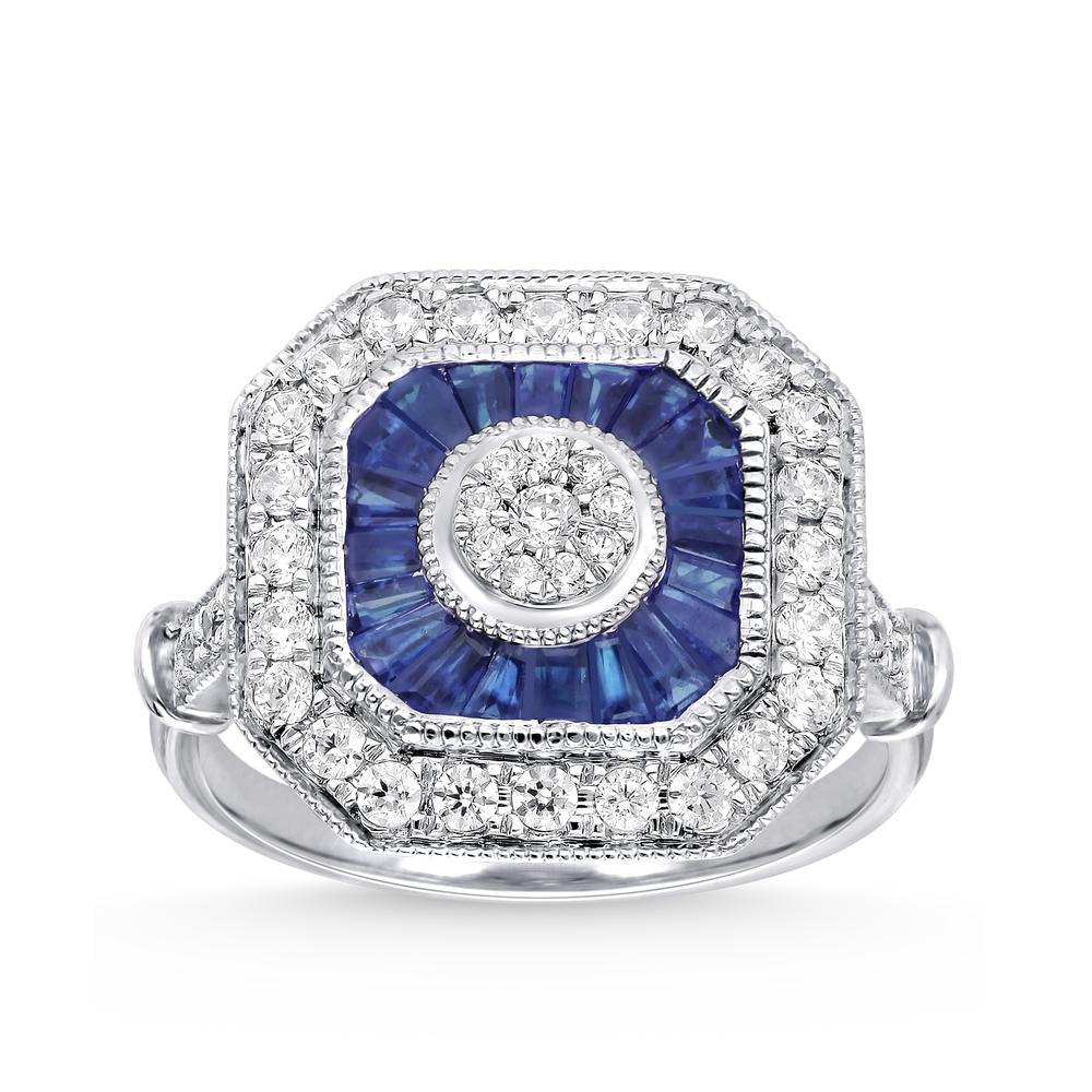 14K White Gold Beautiful 0.68Ct Diamond Sapphire Ring