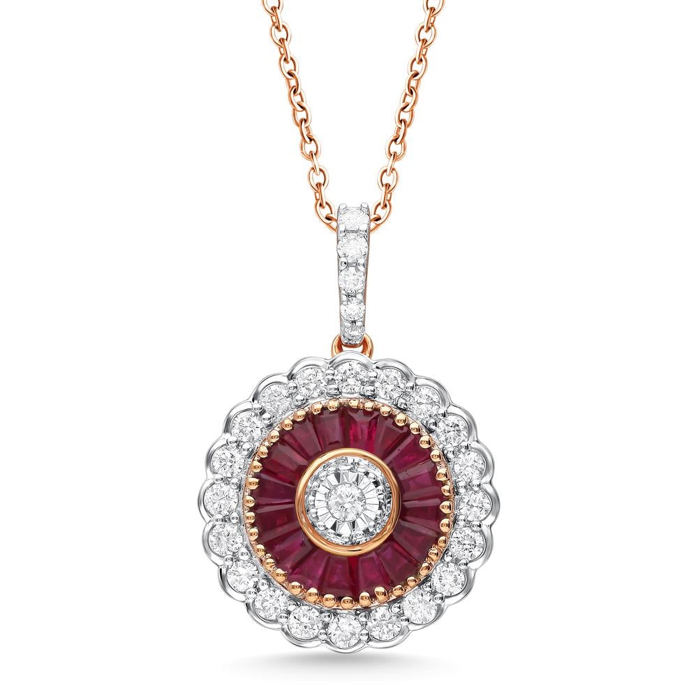 14K White Gold Beautiful 0.42Ct Diamond  Ruby Pendant