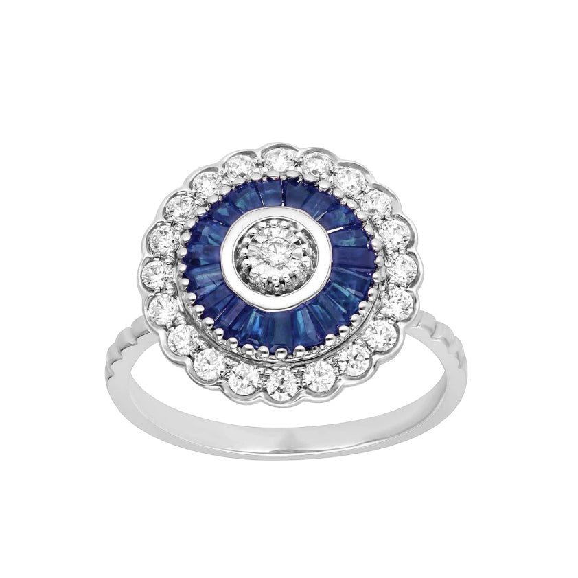 14K White Gold Elegant 0.41Ct Diamond Sapphire Ring