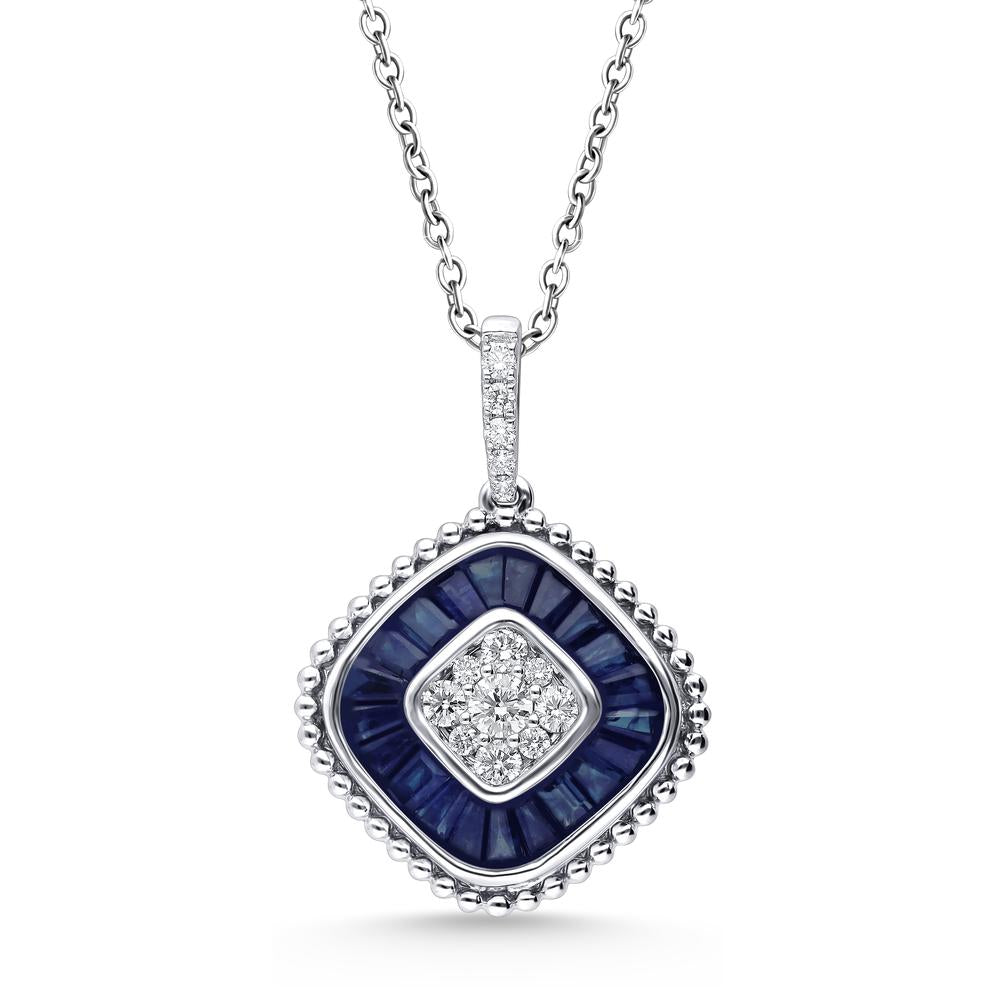 14K White Gold Exquisite 0.25Ct Diamond Sapphire Pendant