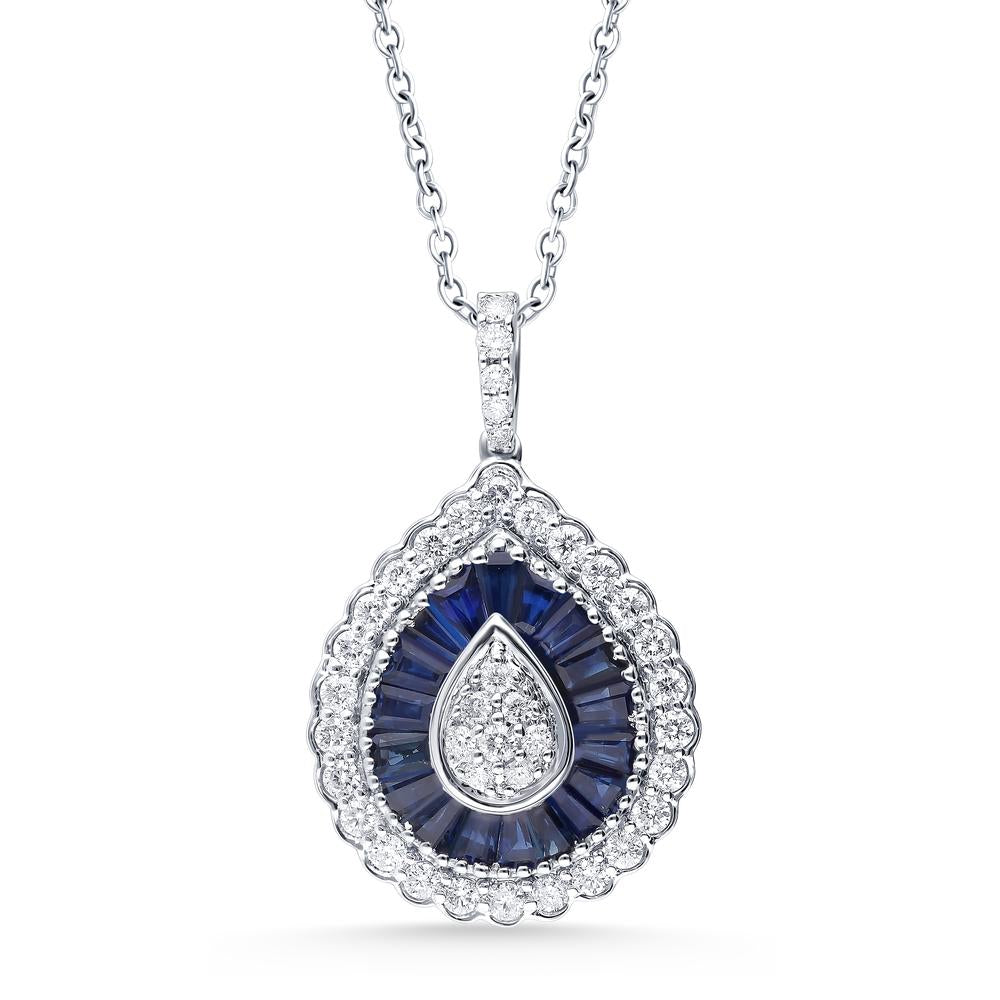 14K White Gold Dazzling 0.59Ct Diamond Sapphire Pendant