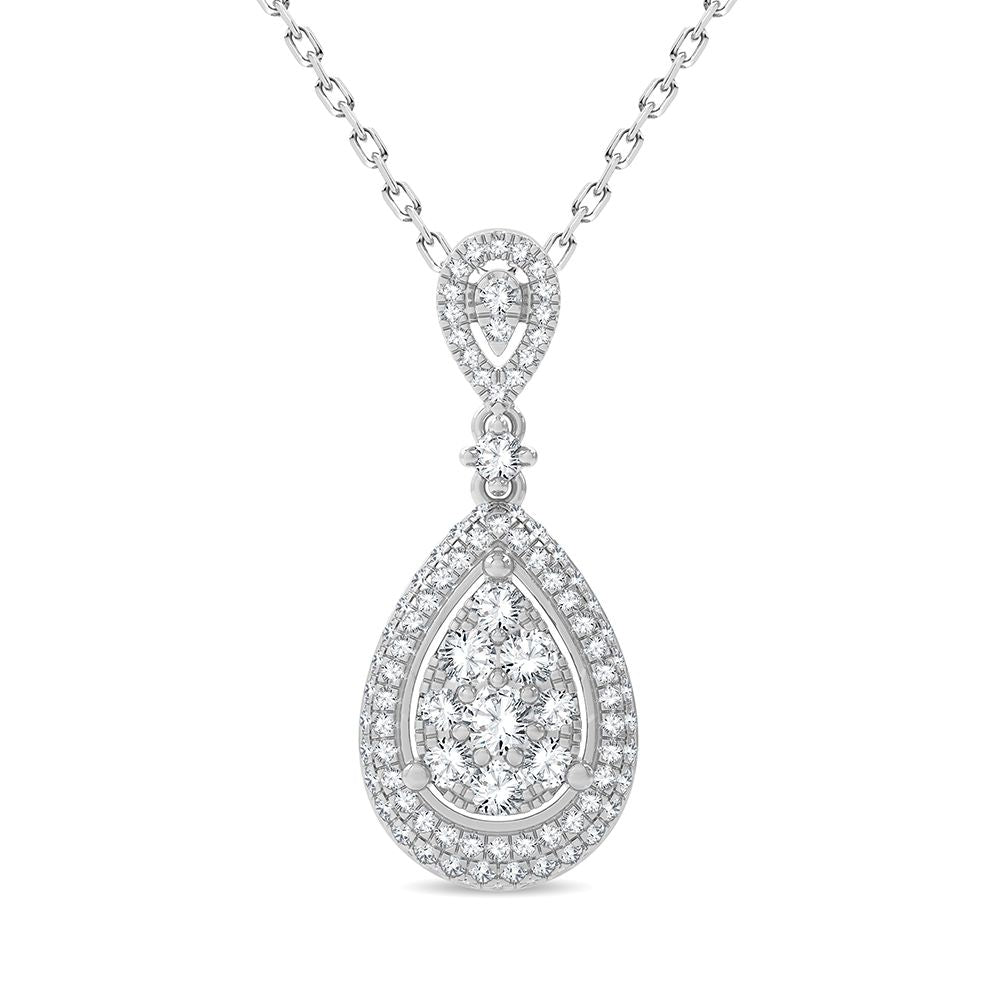 14K White Gold Dazzling 1.13Ct Diamond Pendant