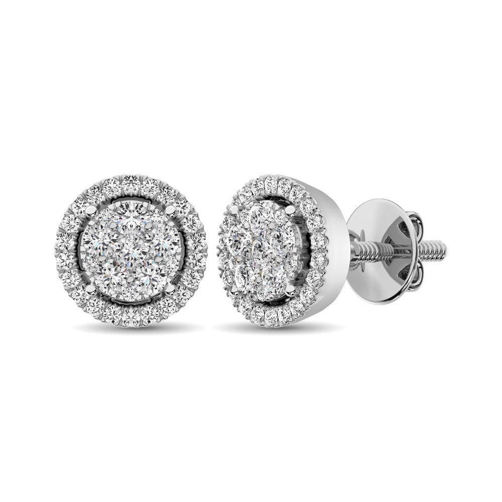 14K White Gold 1/2 Ct.Tw. Diamond Flower Stud Earrings