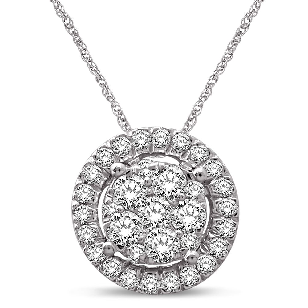 14K White Gold 3/4 Ct.Tw. Diamond Flower Pendant